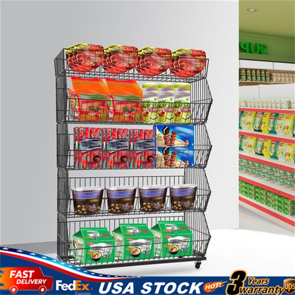 5-Tier Retail Display Rack with Wheels - Stylish Storage for Fruits & Snacks