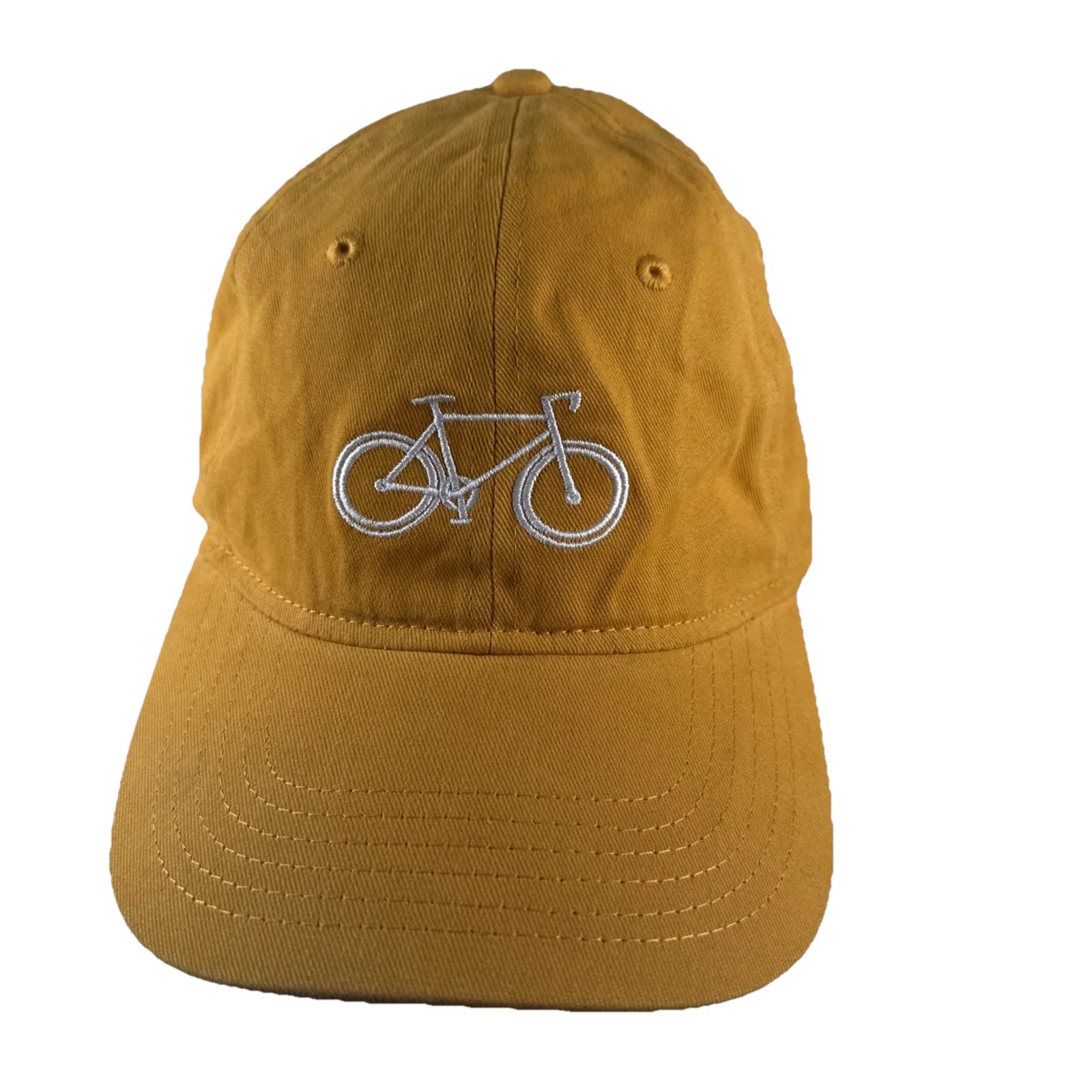 Bicycle in white Embroidery on Gold Hat Cap Cotton Strap Buckle