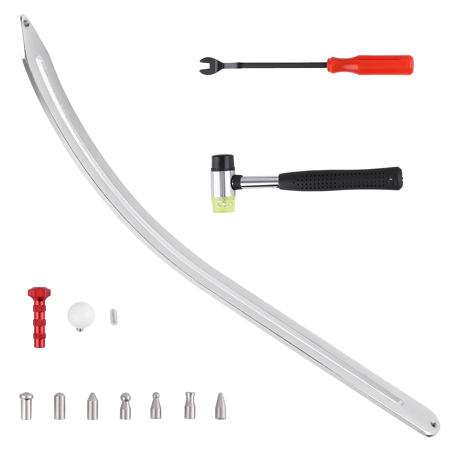 Car Paintless Dent Removal Kit, Auto Fender Damage Repair Big Curved Rod Crowbar