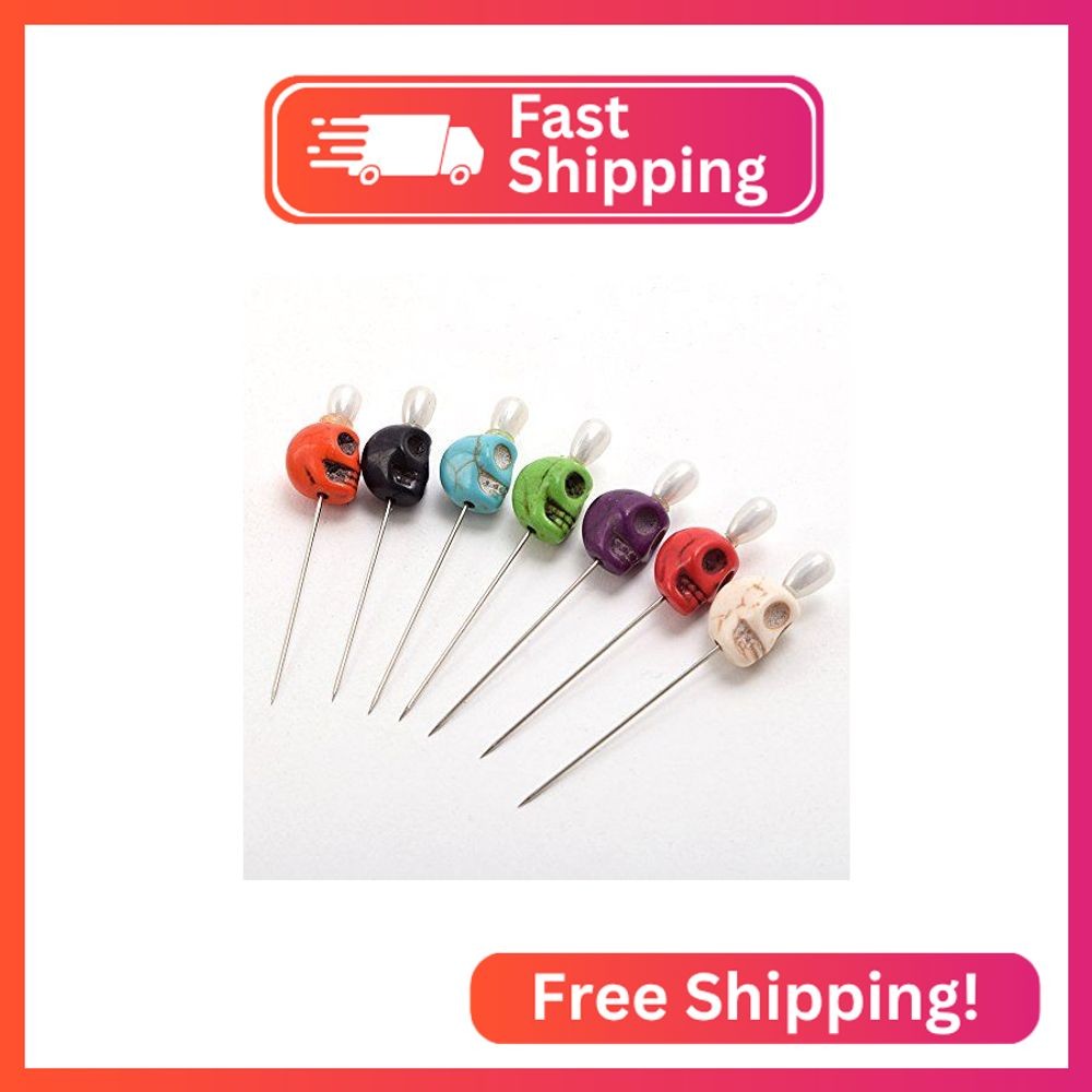 BLESSUME 7pcs Candle Magick Ritual Pins Skull Top (Multi)