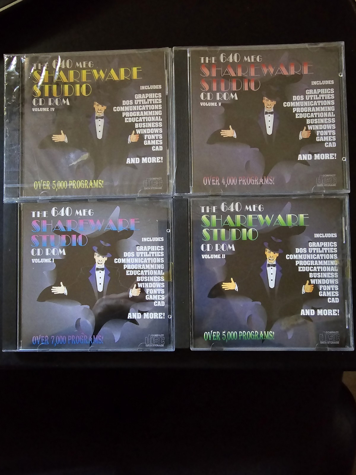 Bundle The 640 Meg Shareware Studio CD Rom Vol.1,2,4,5 Dos 2.x SEALED Vintage