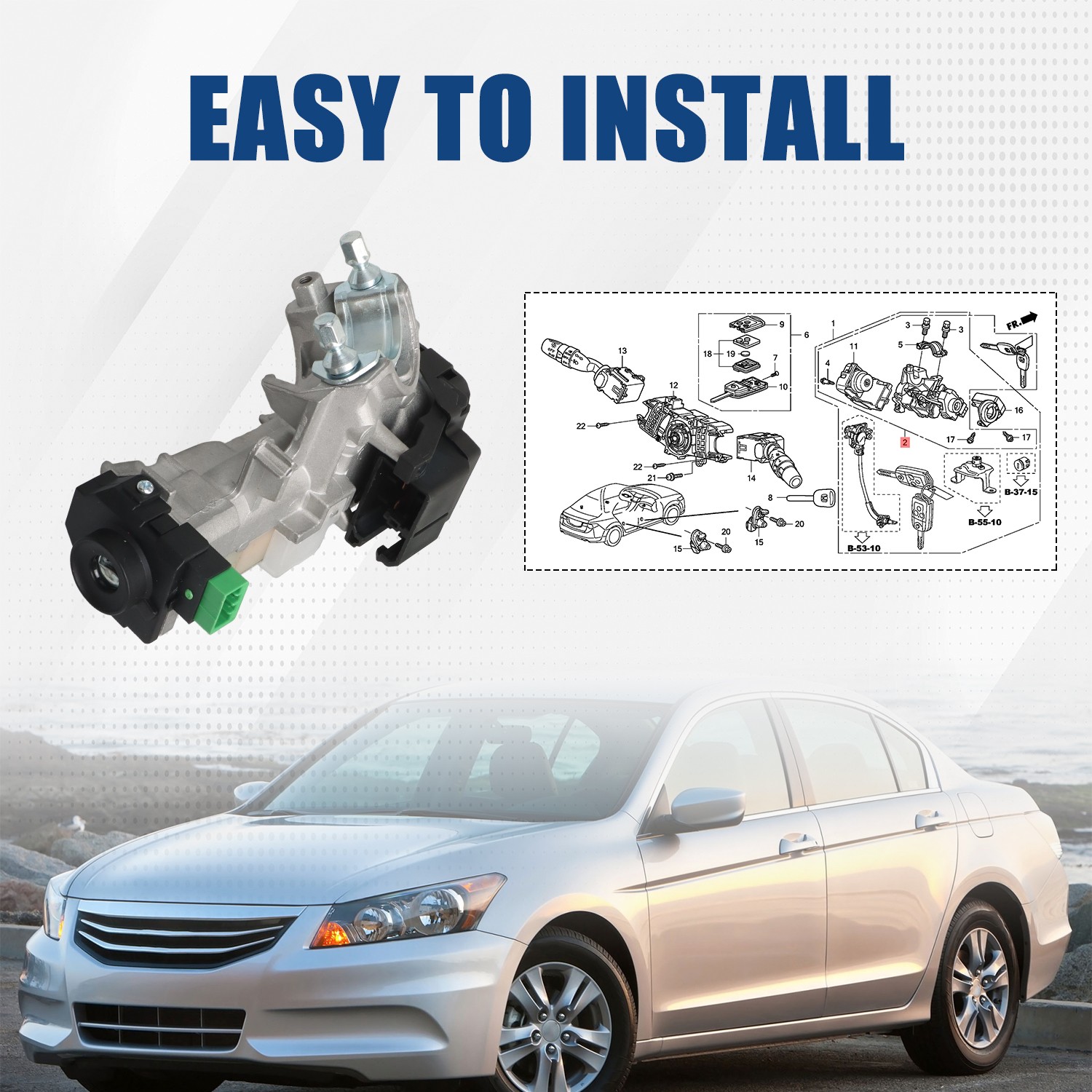 Ignition & Door Lock Cylinder Switch Assembly & Keys Kit for Accord 2008-2012 US