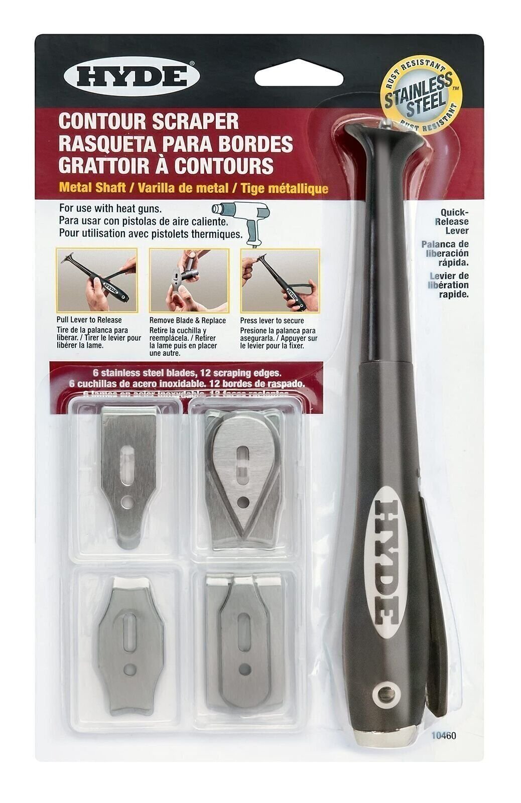 Contour Scraper Long Neck Metal Shaft, Heat Gun Safe with 6 Stainless Steel