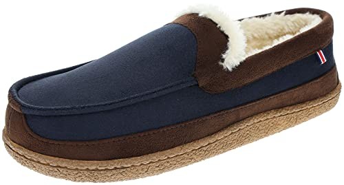 Men's Slipper with Memory Foam, Classic Soft Microsuede 8-9 Navy Blue