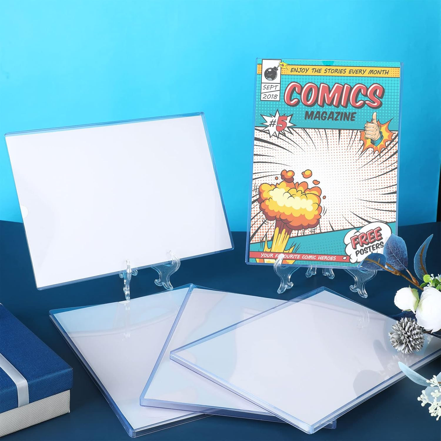 Zonon 5 Set Comic Book Display Case Set, Include Comic Book Sleeves and Clear Pl