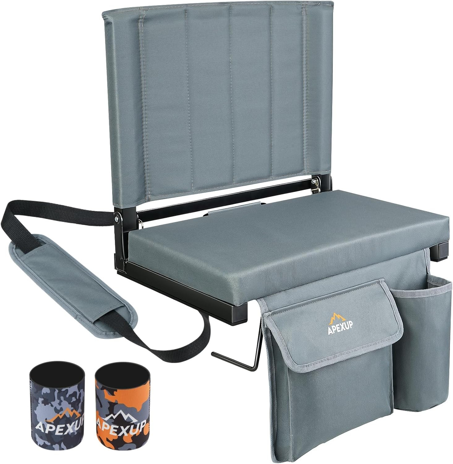 Portable Stadium Seat Back Support Thick Cushion Storage Pockets Cup Holder