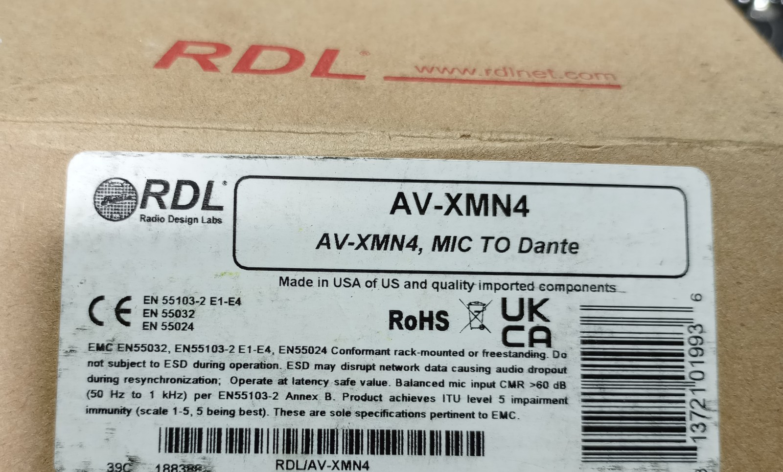 RDL AV-XMN4 Mic To Dante