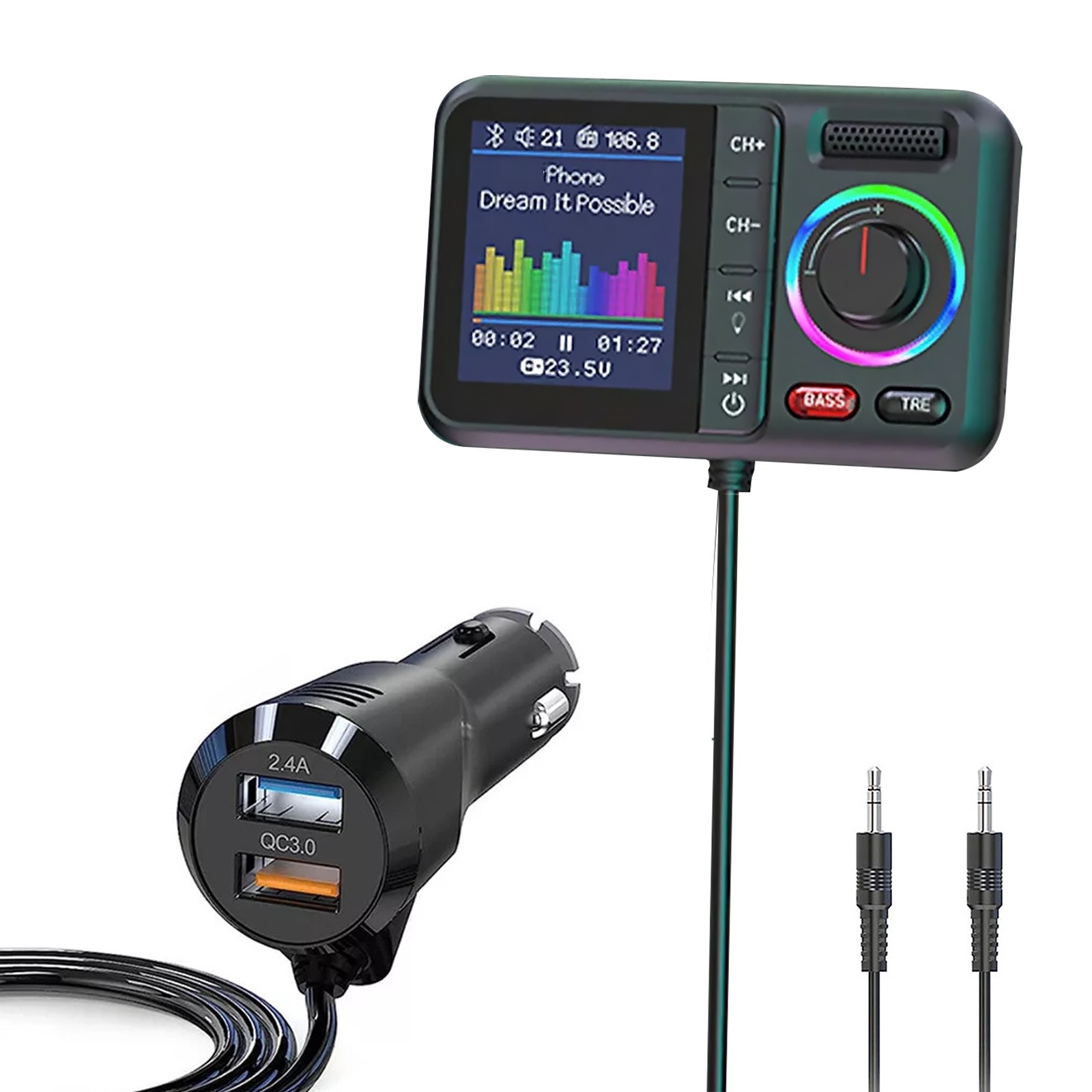 Bluetooth 5.0 Car Wireless FM Transmitter Adapter USB PD Charger Hands-Free