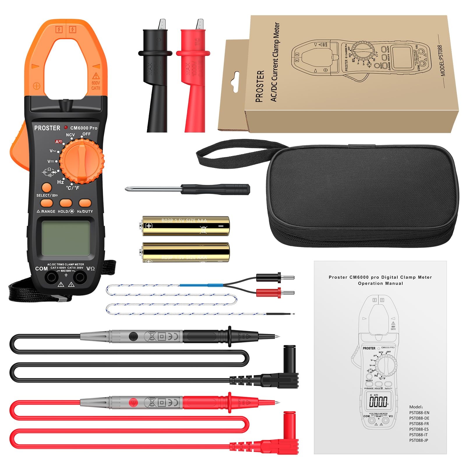 Proster Digital Clamp Meter 6000 Count - 800A DC AC Current Ammeters AC/DC Vo...
