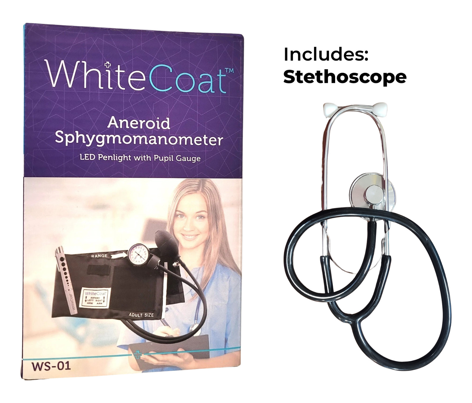 Blood Pressure Cuff Monitor Manual Aneroid Stethoscope Pen Light Pupil Gauge BP