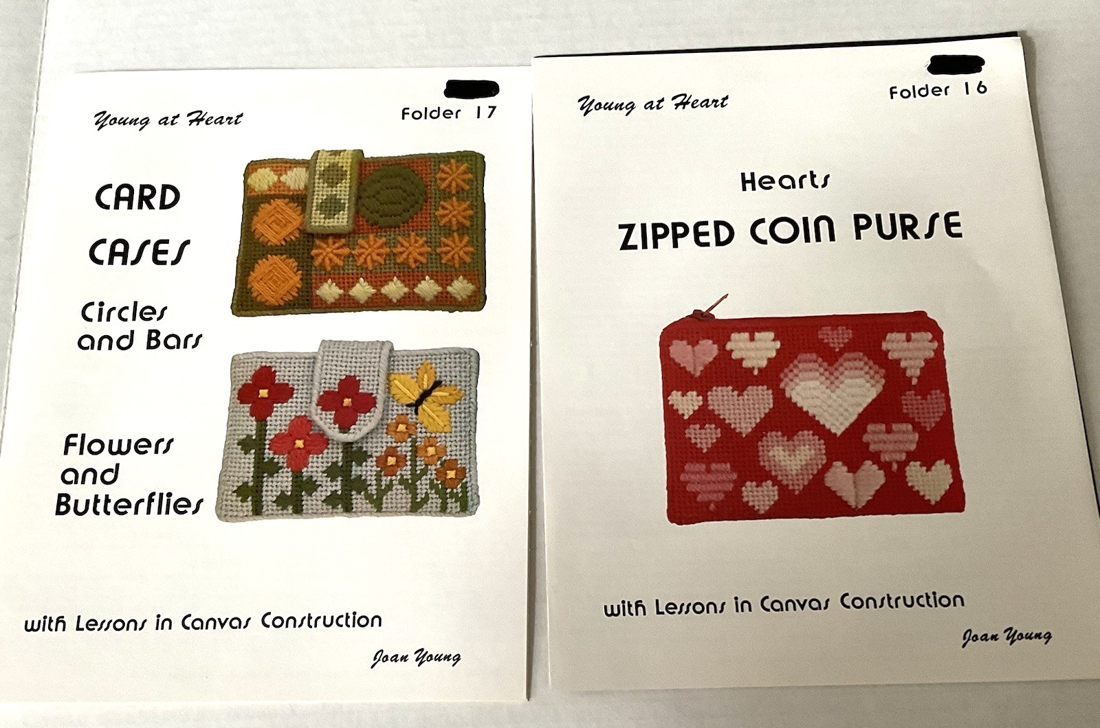 Needlepoint Charts 2 Young At Heart #16 #17 Joan Young Coin Purse and Card Cases