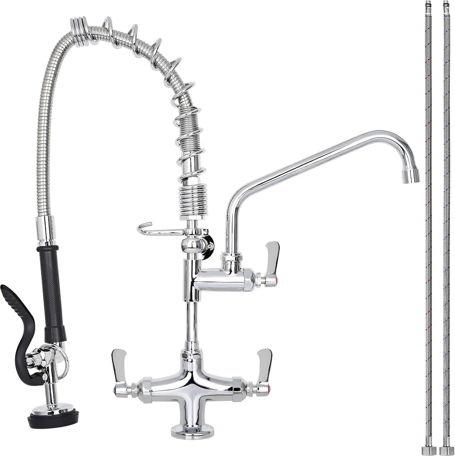 21" Height Commercial Sink Faucet Deck Mount with Pre-Rinse Sprayer, Commercial