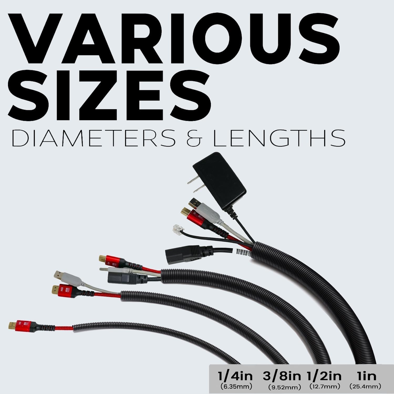 Split Wire Loom Tubing 3 Pack 20ft Black Polyethylene Cable Management Conduit