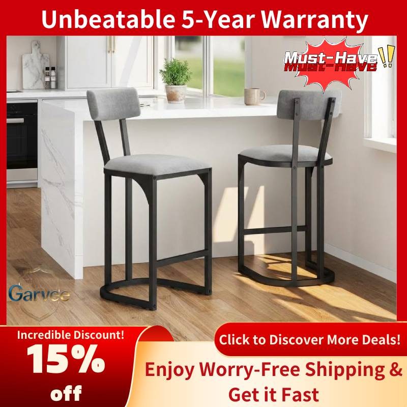 Ergonomic Counter Height Bar Stools 2 Pack Metal Frame Velvet for Kitchen & Bar