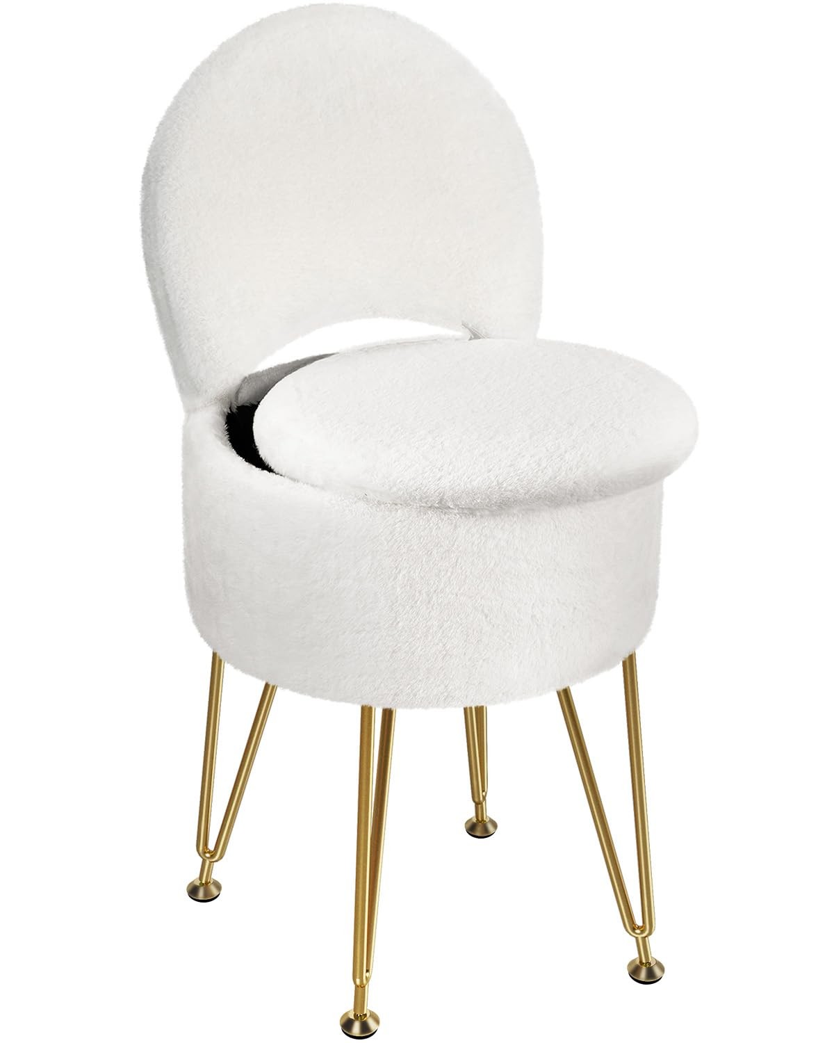 GREENSTELL Vanity Stool Chair with Storage and Folding Back, 15.7 x 15.7 x 19...