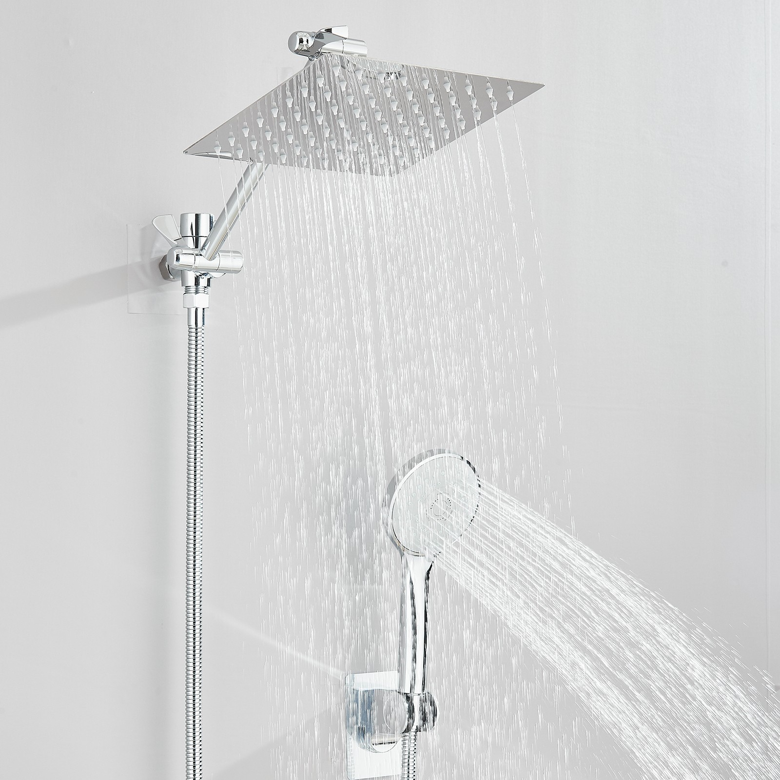 Chrome Rain Shower Head High Pressure Handheld Spray Combo with Adjustable Arm