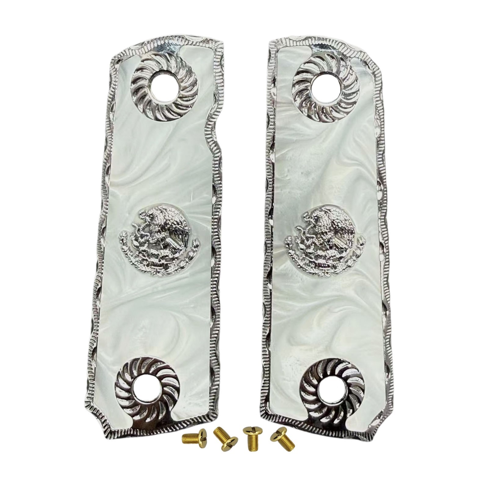 1911 metal grips inlay Mexican Eagle,Engraved and Mexican Tricolor Flag Design