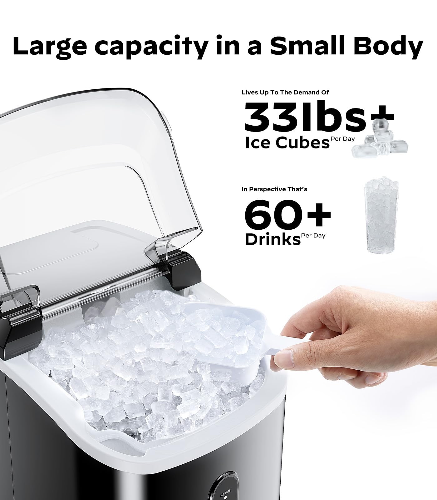 Nugget Ice Maker Countertop, Pellet Ice Machine with Self-Cleaning Function, ...