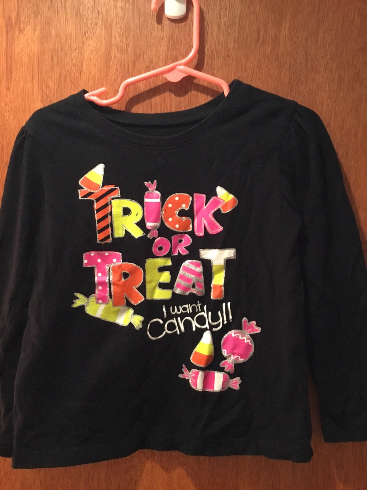 Children’s Place Trick Or Treat  “I WANT CANDY!” Long Sleeve Black T Shirt Sz 4T