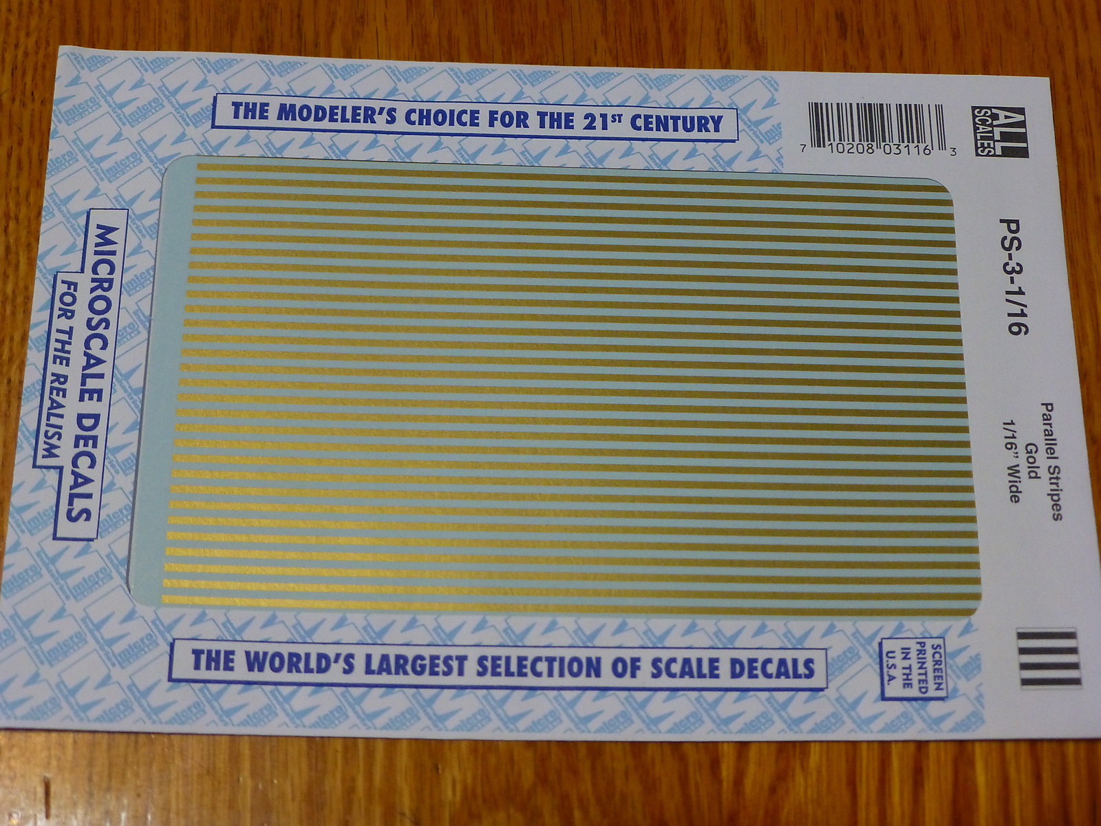 Microscale Decal #PS-3-1/16 Parallel Stripes 1/16" Wide Gold