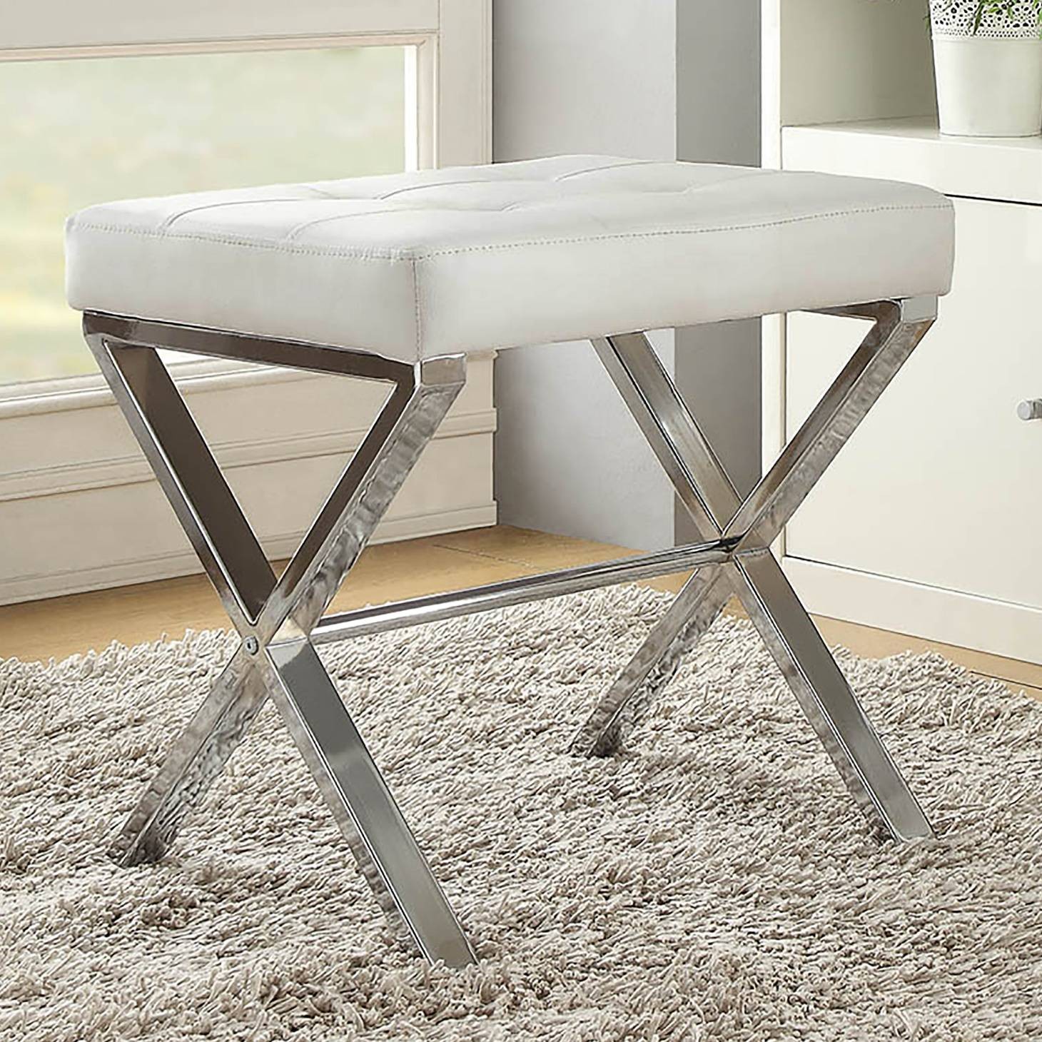 Vera 20" Wide White Tufted Leatherette Vanity Bench