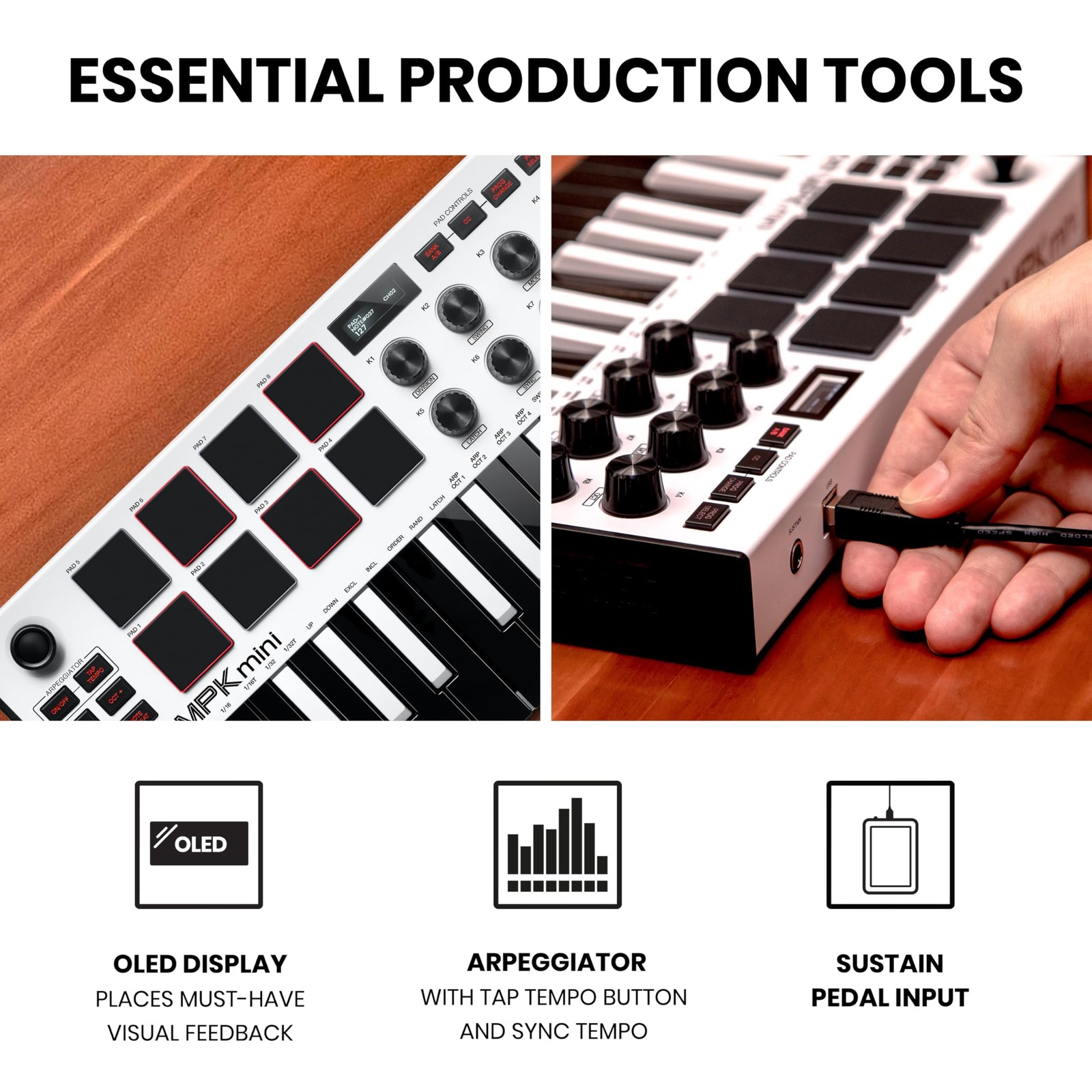 MPK Mini MK3 USB MIDI Keyboard: 25 Keys, 8 Pads, 8 Knobs, Software, NKS Integ...