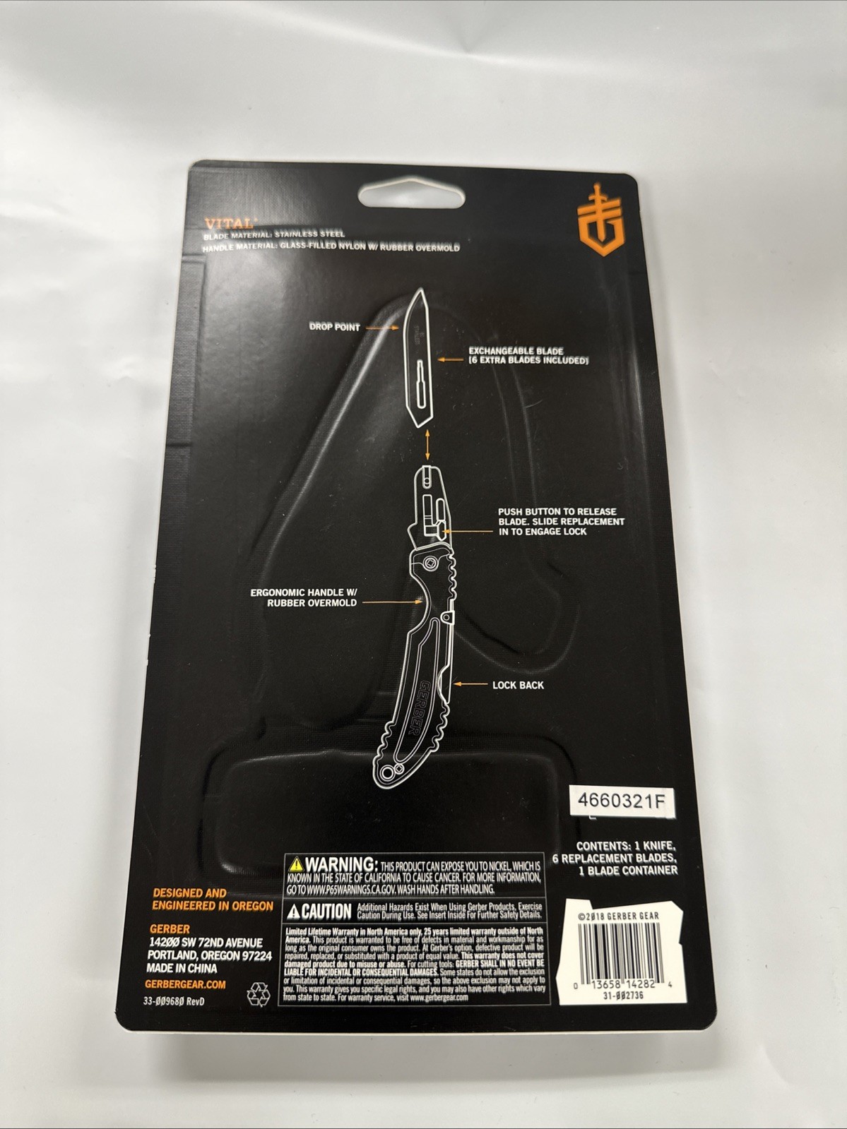 Gerber 31-002736N Vital Pocket Folding Knife, Rubber Handle and 6 Replaceable