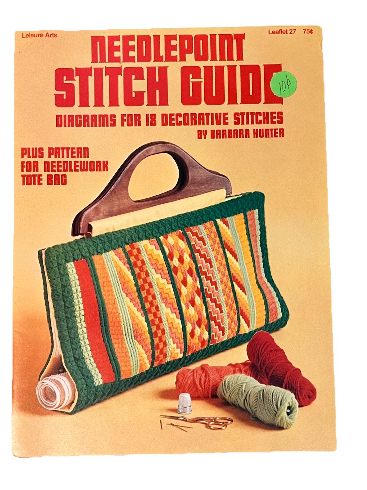 VTG 1973 Leisure Arts Needlepoint Stitch Guide 18 Decorative Stitch Tote Bag Pat