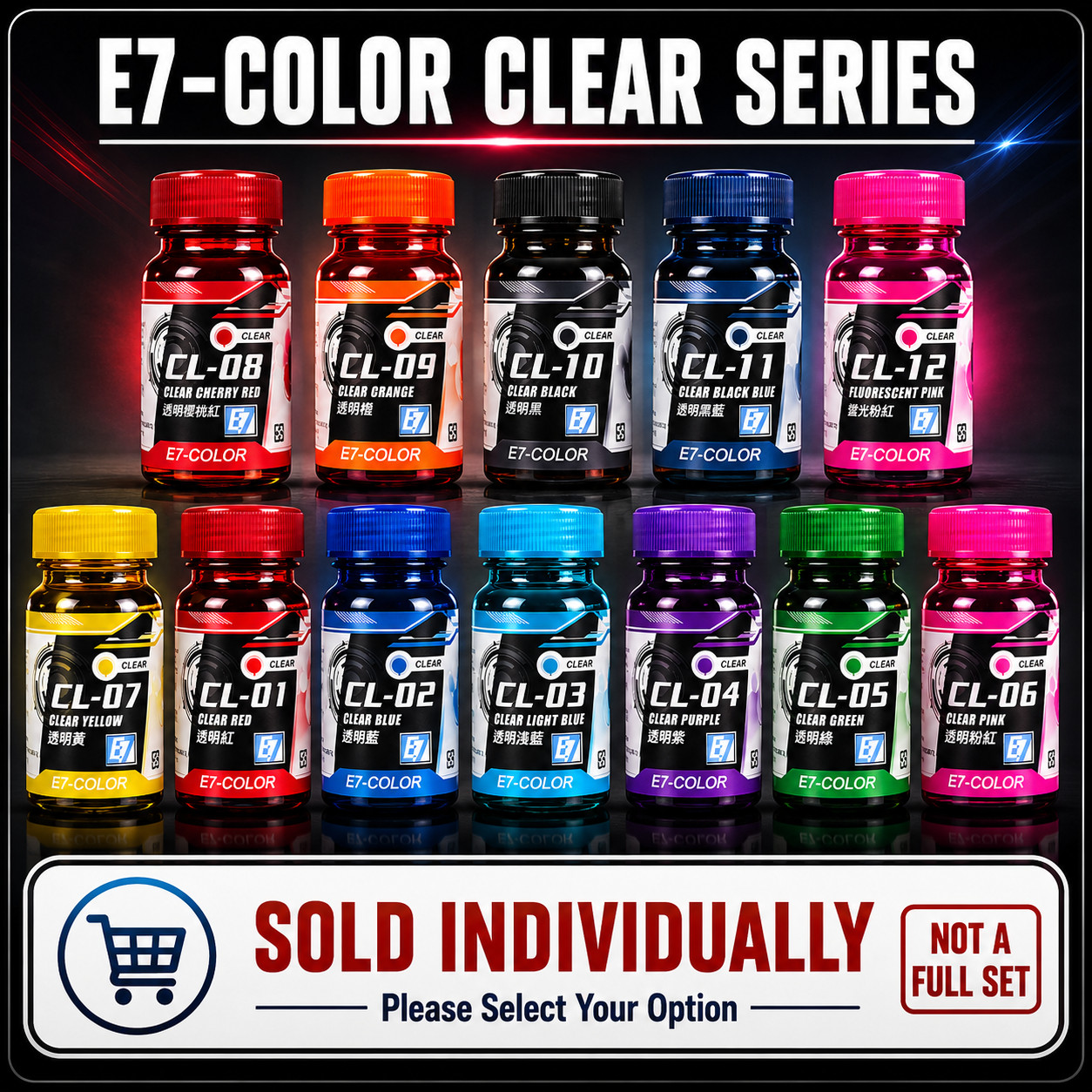 E7-Color "CL" Series Clear Model Lacquer Paint CL01-12 (20ml) - Multiple Options
