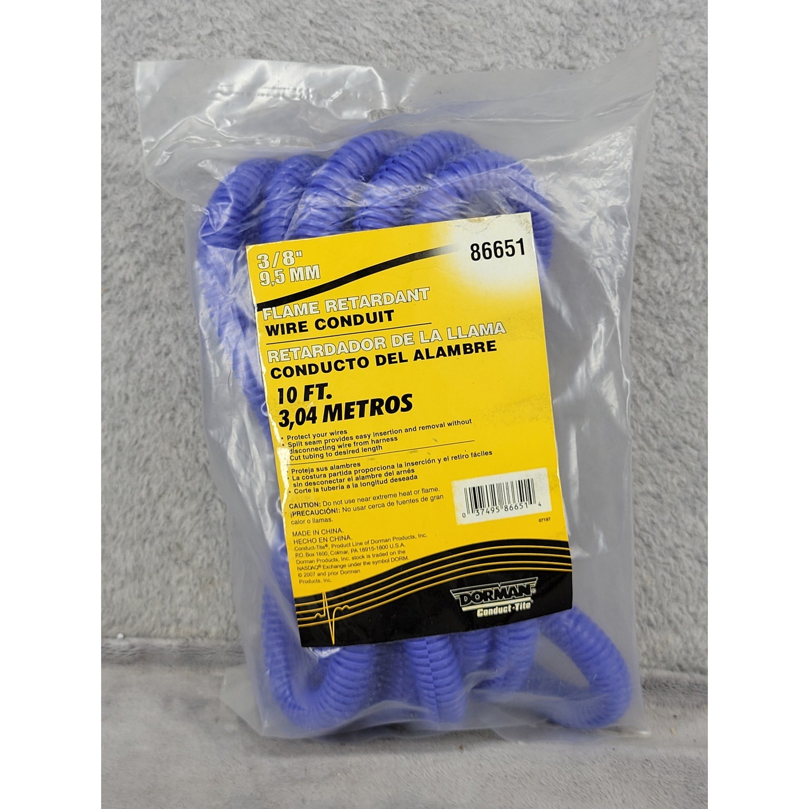 Dorman 86651 Conduct-Tite 3/8in 10ft Blue Flame Retardant Split Wire Conduit
