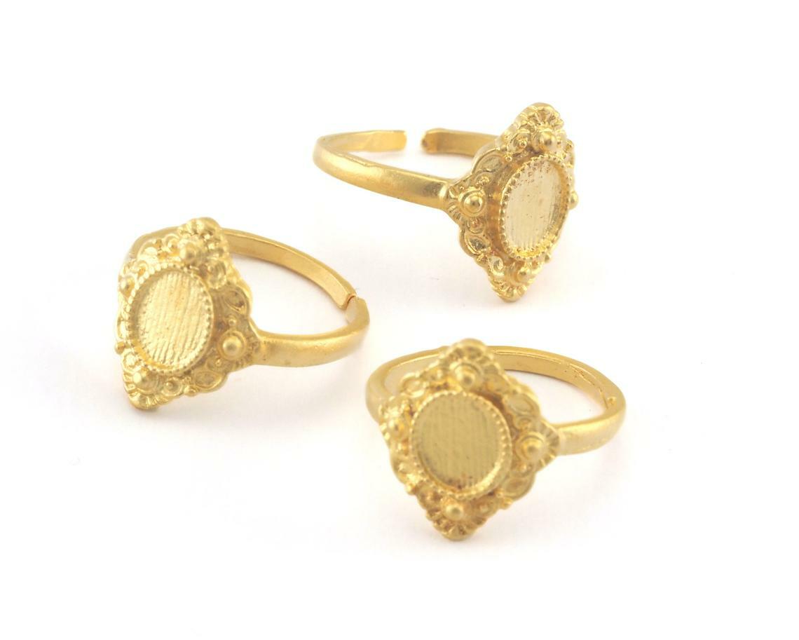 Adjustable Ring Bezel ( 8x6mm setting ) Matte Gold Plated Brass 8US size 2633