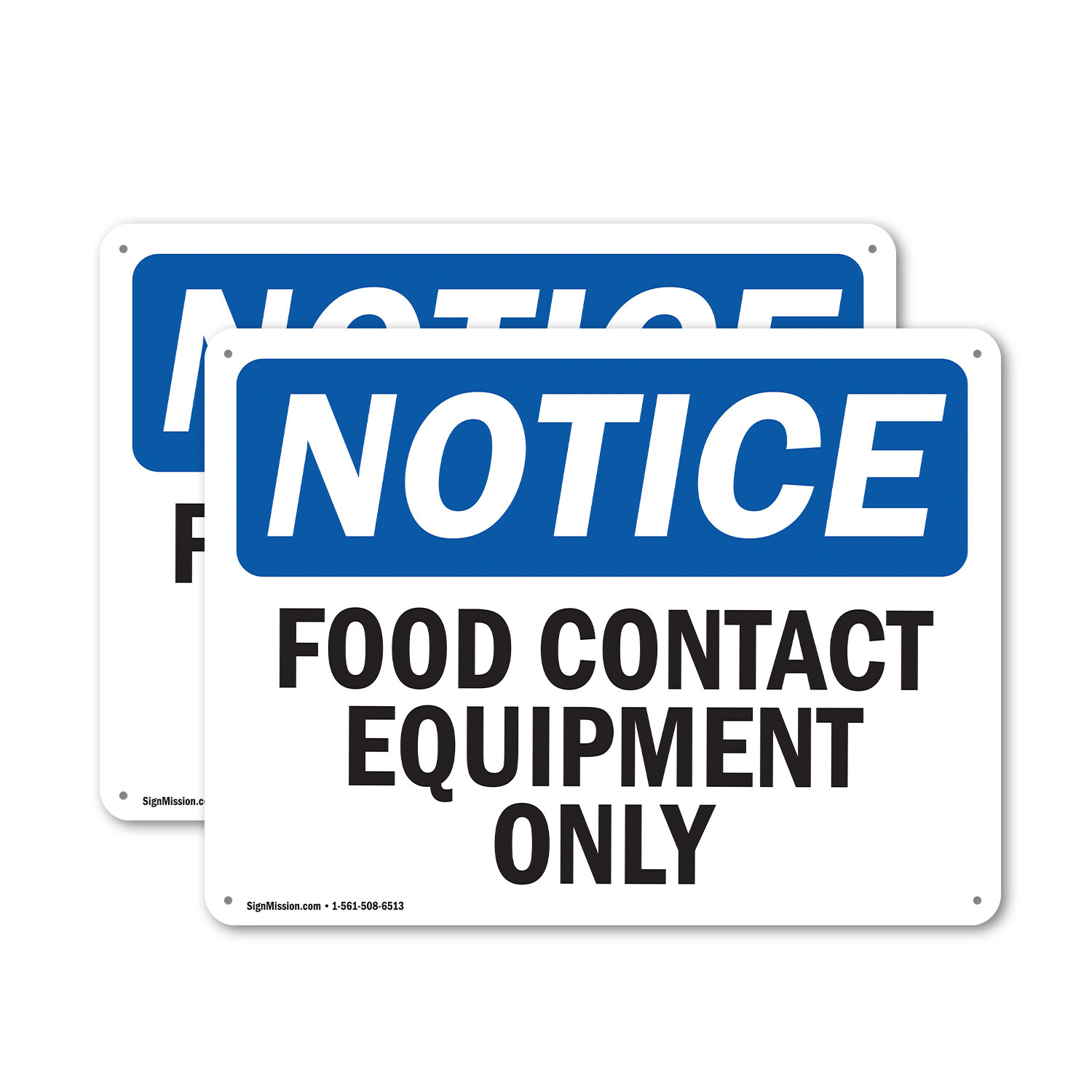 (2 Pack) Food Contact Equipment Only OSHA Notice Sign Decal Metal Plastic