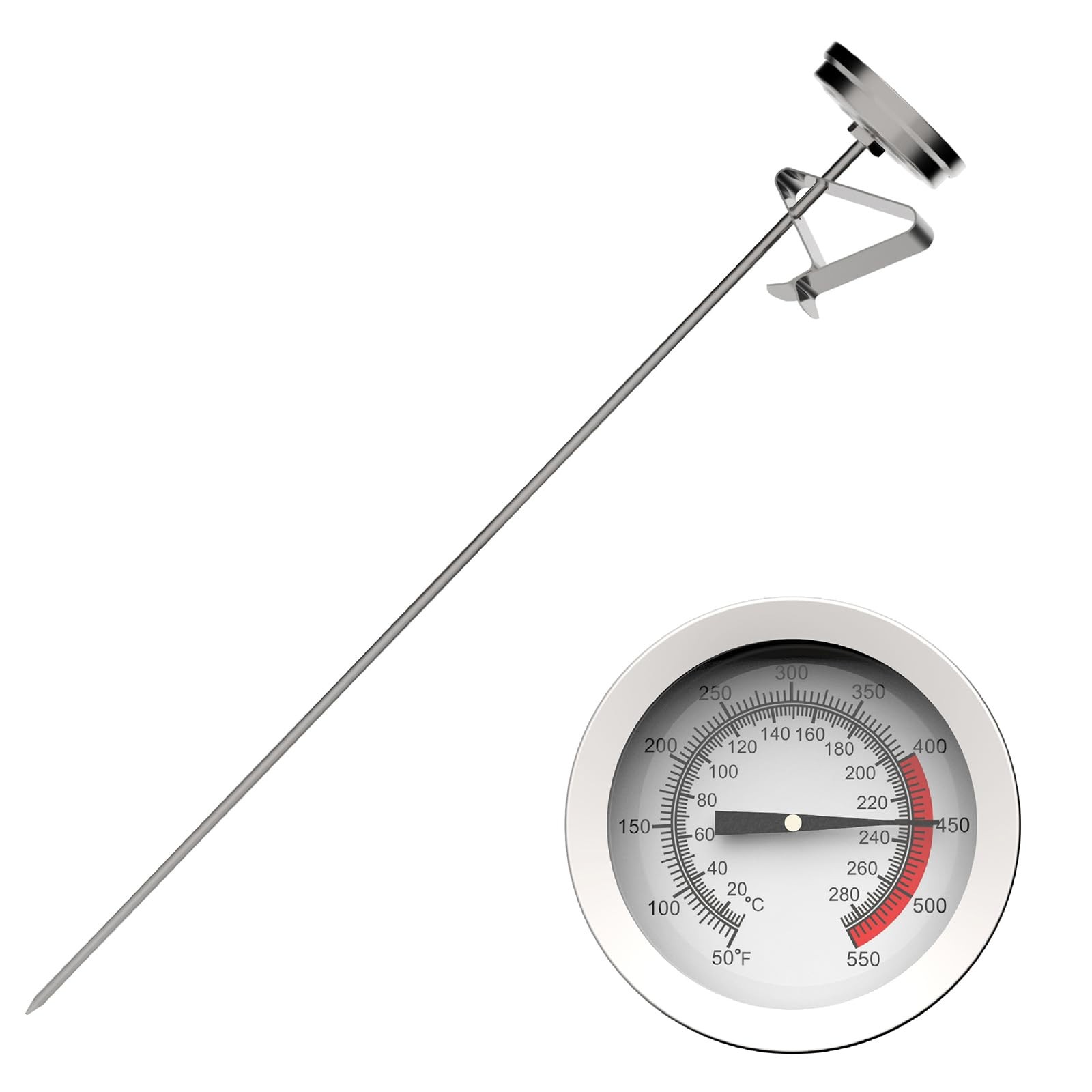 Candy/Deep Fry Oil Thermometer for Frying with 12'' Probe & Pot 12, Silver