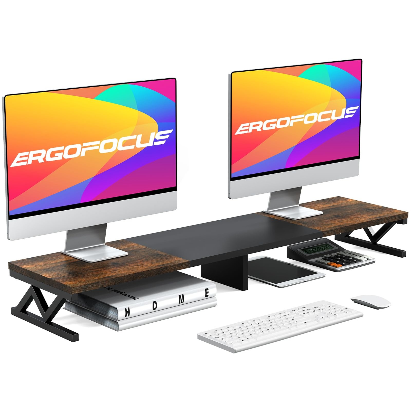 Dual Monitor Stand Riser, Large Wood Monitor Riser for 2 Monitors, Monitor Li...