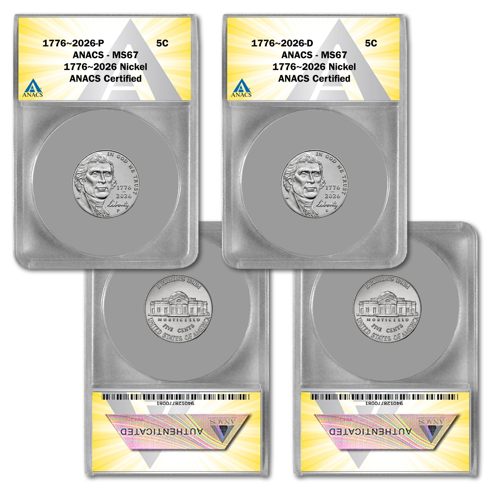 2026 P & D Jefferson Nickel MS67 ( Dual-Date Design )
