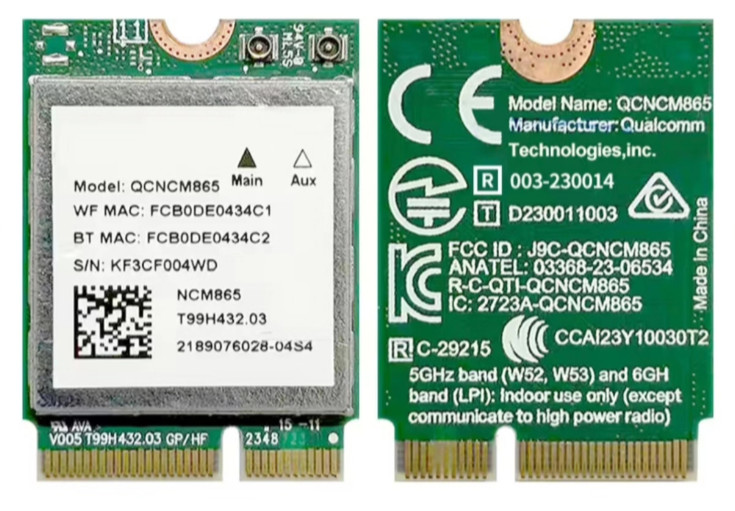 QCNCM865 FastConnect 7800 WIFI7 Wireless Card M.2 Bluetooth 5.4 Tri-Band 5.8Gbps