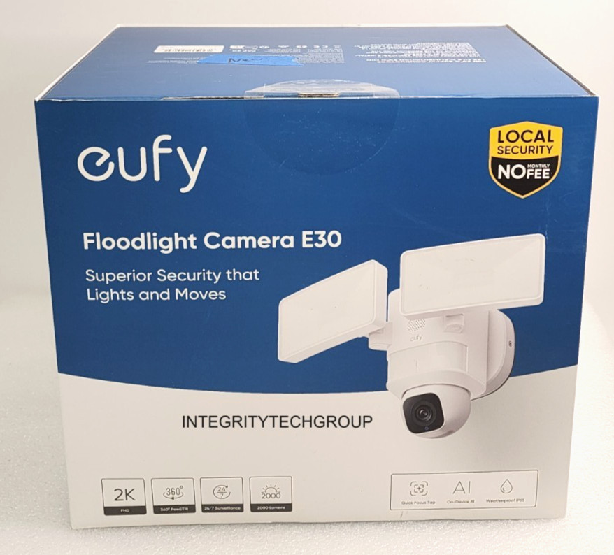 Eufy E30 2K Hardwired Floodlight Camera Pan Tilt Lens White, NEW/SEALED