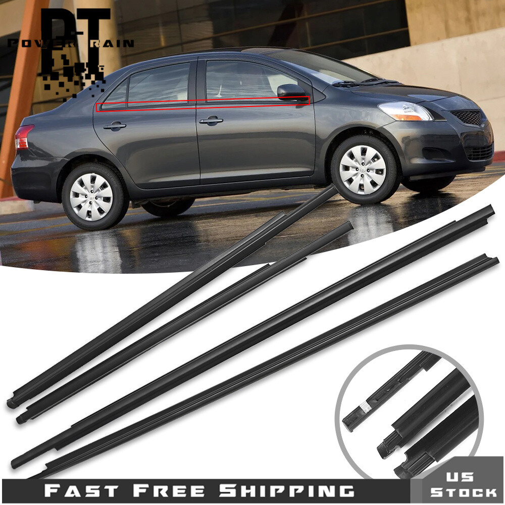 Window Weatherstrip Moulding Trim Seal Belt 4PCS For Toyota Yaris 2007-16 Sedan
