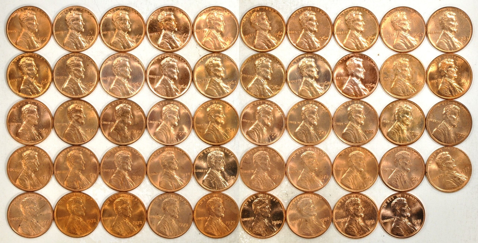 1959-1981 P,D,S 1C Lincoln Memorial Cents Copper Set UNC
