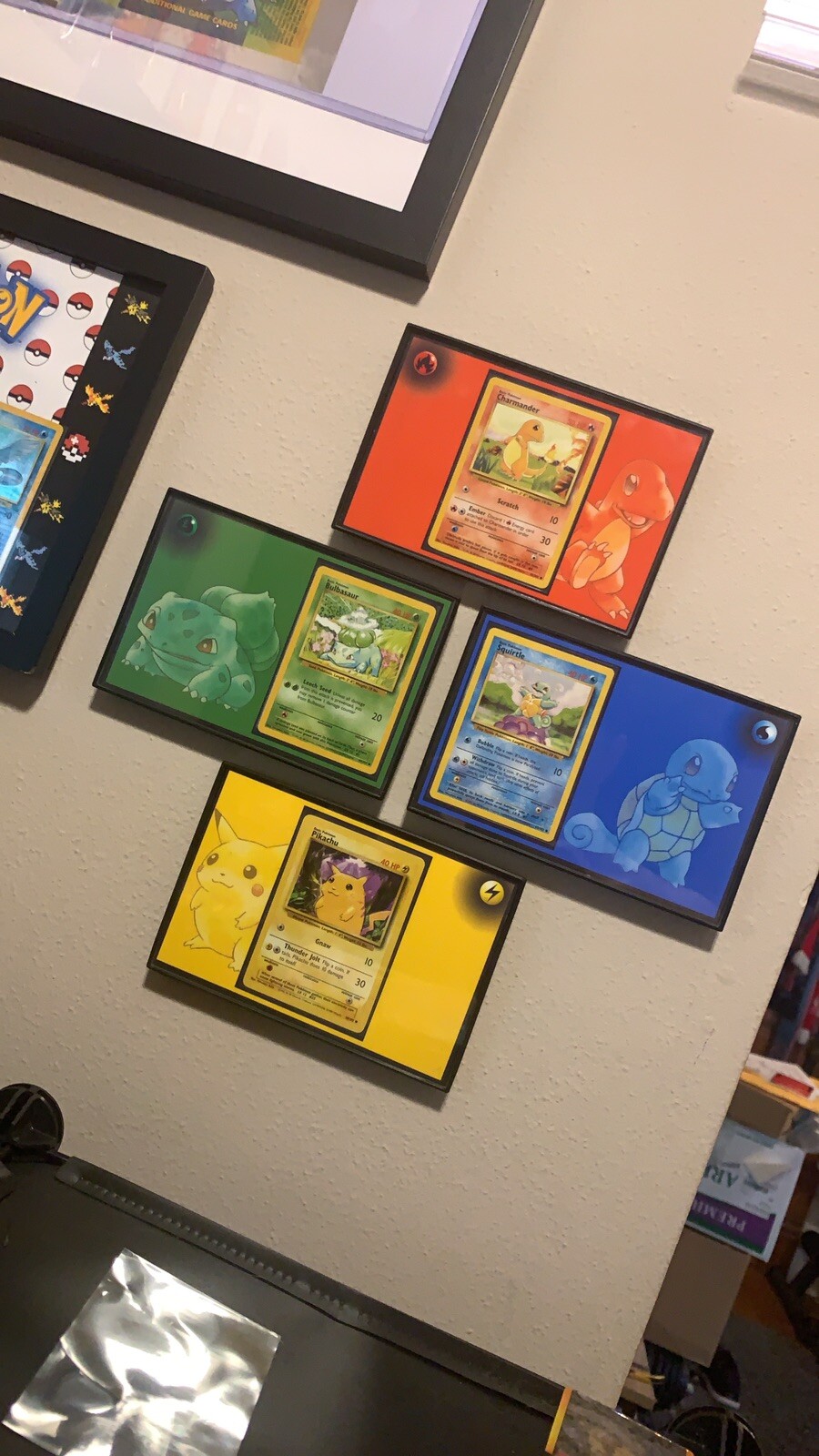 Framed Pokemon Card Display. Kanto Starters(CARDS NOT INCLUDED/FRAMES ONLY)