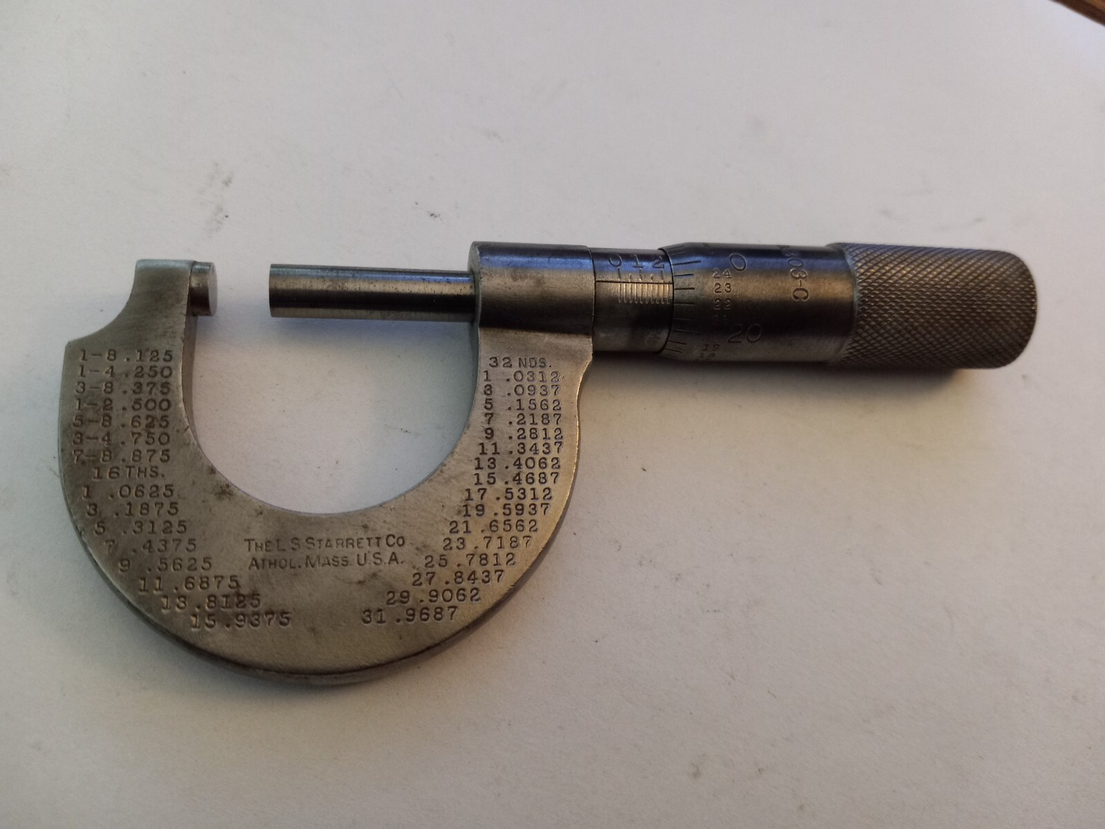 Vintage Starrett Outside Micrometer No. 203-C Machinist Tool 0-1" .001" USA