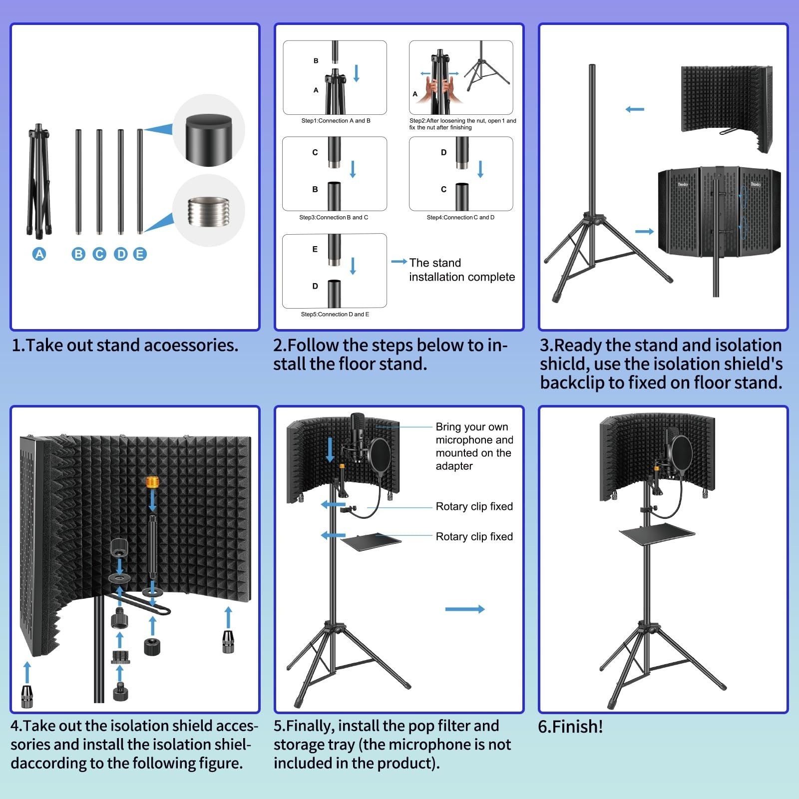 Dmsky Microphone Isolation Shield with Pop Filter & Tripod Stand