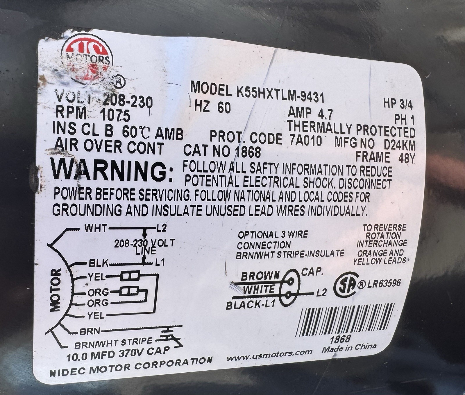 ON SALE!!! Us Motor K55HXTLM-9431 Motor 1868 Tested, Fast Handling,Good Shape