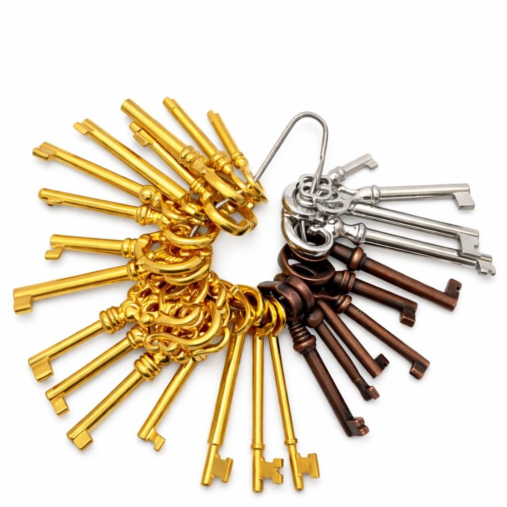 26 Pack Skeleton Key Set, Compatible with Vintage Furniture Cabinets and Anti...