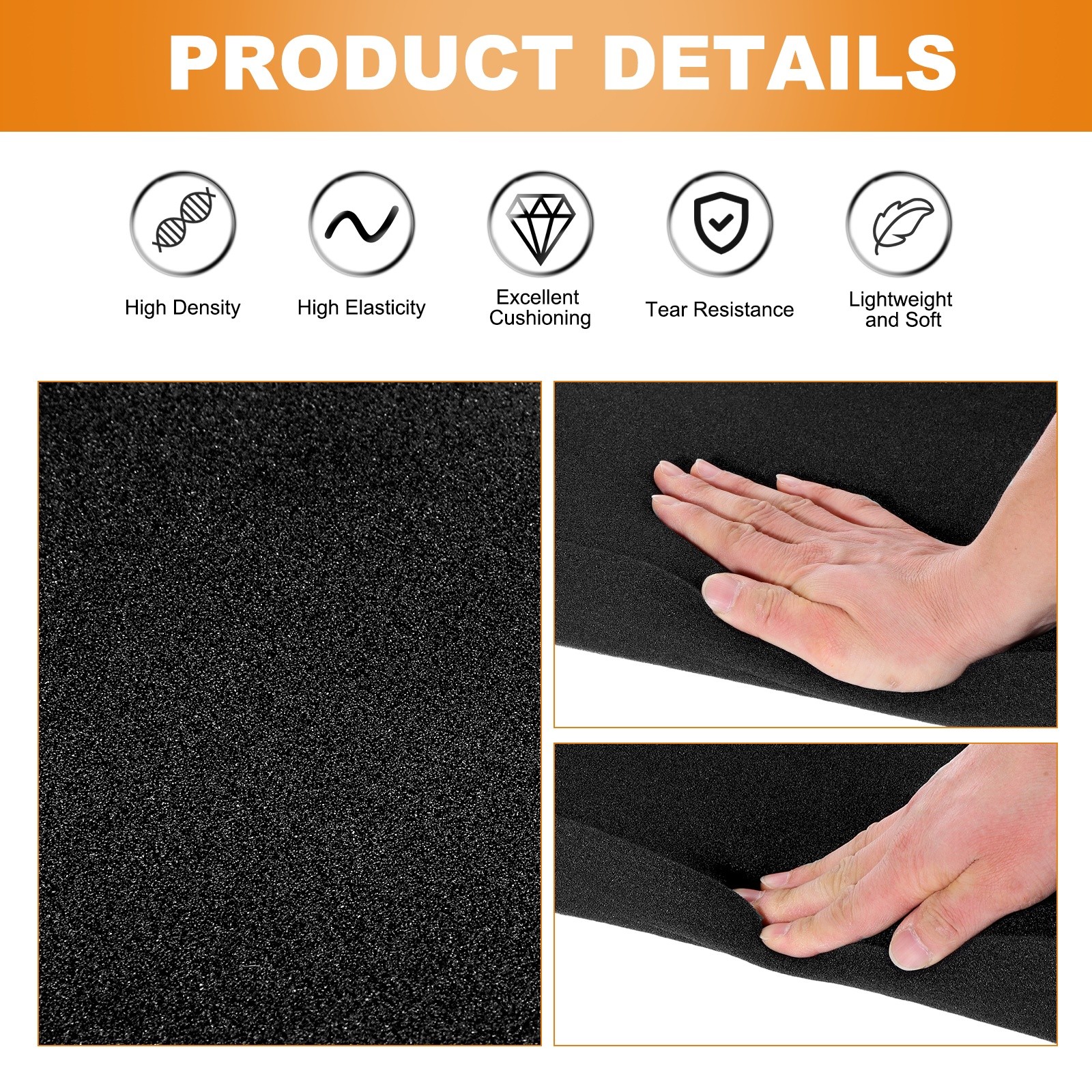 Polyurethane inserts 12x12x1 & 16x12x0.4cm black, 2pcs