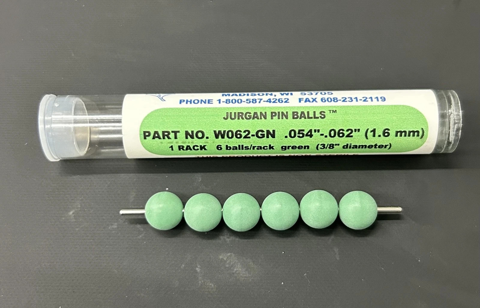 Jurgan pin 6 balls Green 1 rack, W062-GN