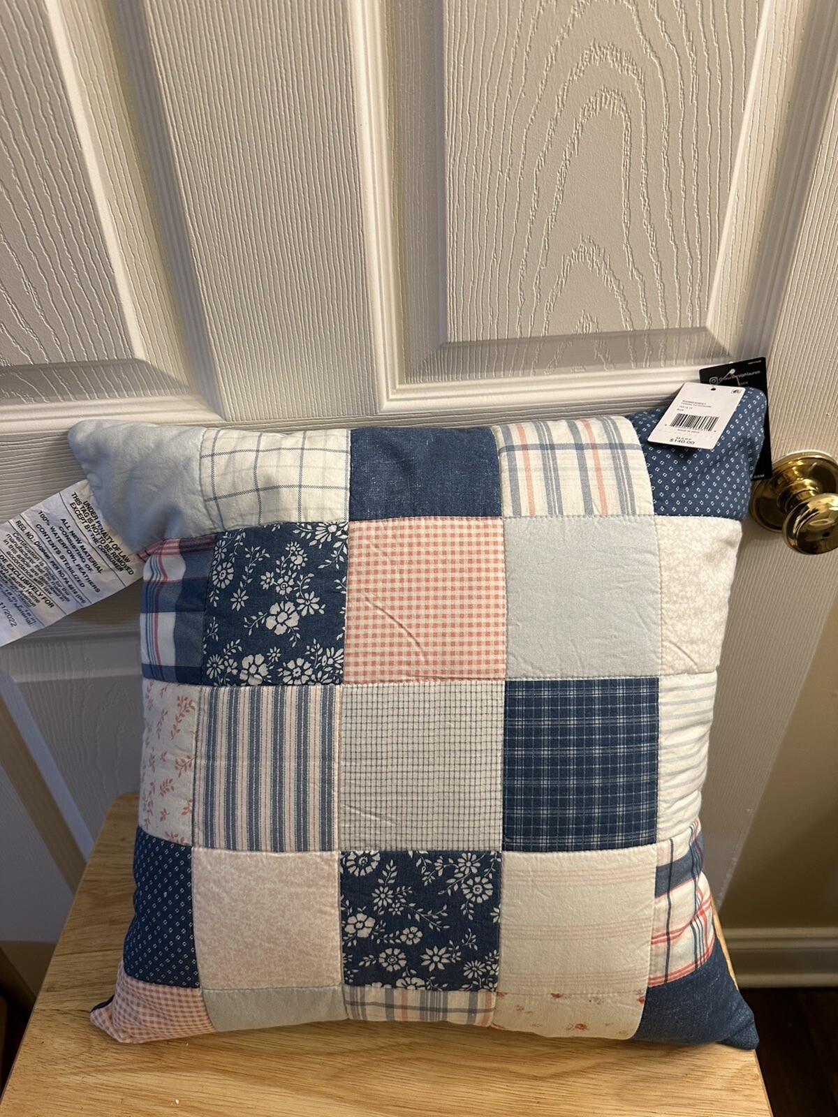 NWT Lauren Ralph Lauren Cosima Patchwork Blue Decorative Throw Pillow $140