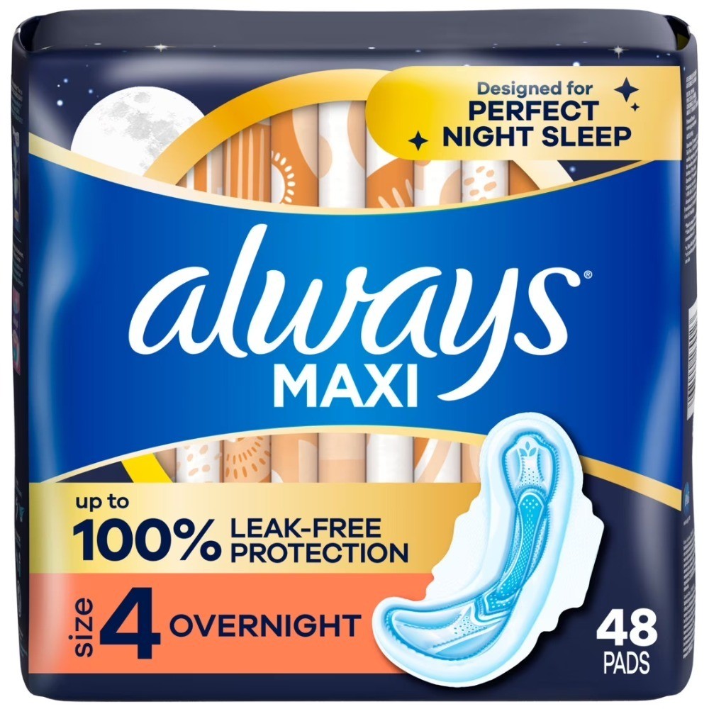 Overnight Maxi Pads with Wings Extra Long Heavy Flow Sanitary Napkins 48 Count