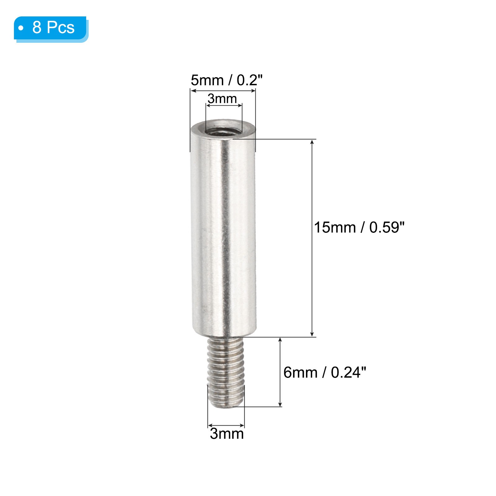 M3x15+6mm Album Scrapbook Extension Posts Extension Screw Stainless Steel 8Pcs