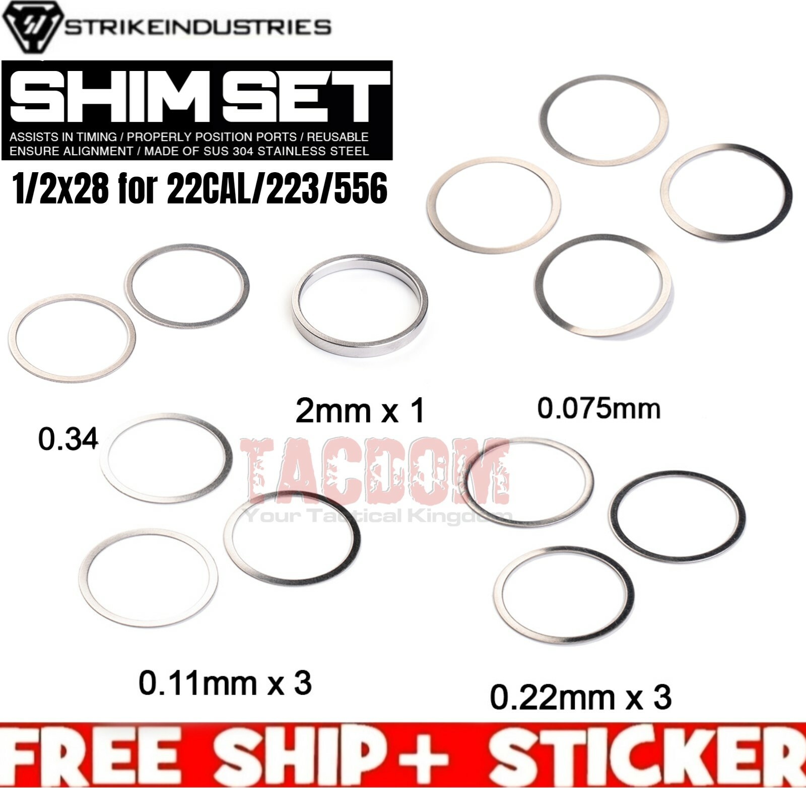 Strike Industrie Barrel comp Timing Alignment Shims Clock Kit 1/2x28 22 bore SS